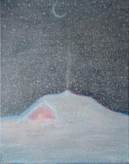Painting by Orin Buck, Snug 2017, acrylic on canvas, 10"x8"