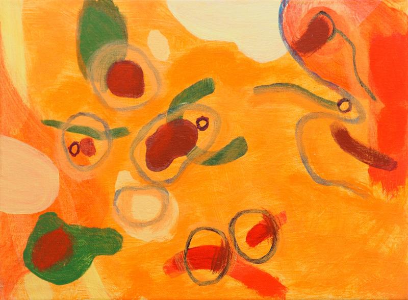 Orange Wet, 2016, Acrylic on canvas, 9"x12"